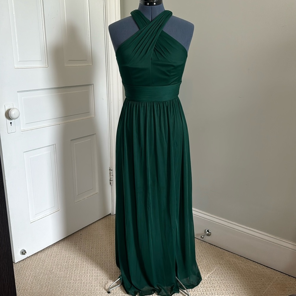 David’s Bridal Crisscross High-Neck Mesh Bridesmaid Dress | Size 4 | Juniper